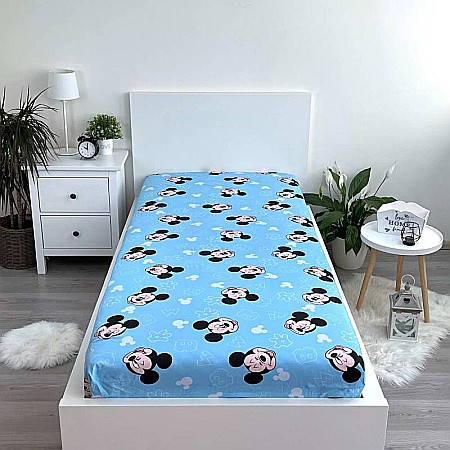 Cearceaf cu margini elastice, multicolor, 100% bumbac, 90 x 200 cm, Blue, Mickey Mouse [1]