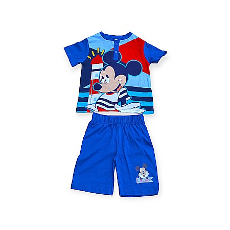 Pijamale cu mânecă scurtă - Pijamale copii cu mânecă scurtă, 100% bumbac, albastru, Happy, Mickey Mouse