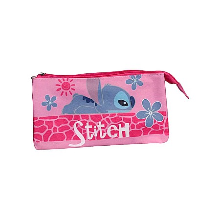 Accesorii școlare - Penar roz, 3 compartimente interioare, închidere cu fermoar, 21x12x3.5 cm, Stitch