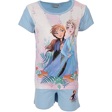 Pijamale copii - Pijamale copii cu mânecă scurtă, 100% bumbac, multicolor, Anna and Elsa, Frozen II