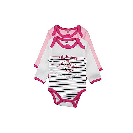 Body-uri și salopete copii - Set două body-uri copii, 100% bumbac, alb/roz, Lee Cooper