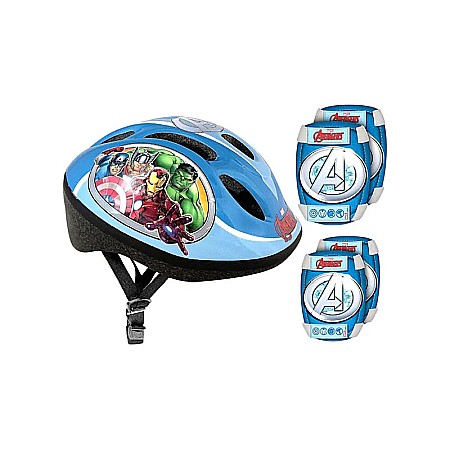 Accesorii - Set protecție pentru copii, cască cu mărime reglabilă, genunchiere și cotiere, multicolor, 3-6 ani, Avengers