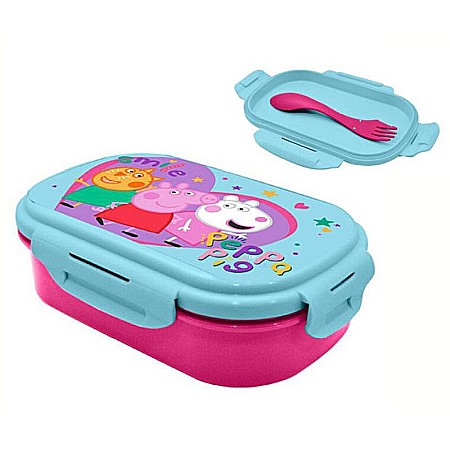 Copii - Cutie sandviș cu tacâmuri, fără BPA, 21x14x6 cm, Peppa Pig, Multicolor