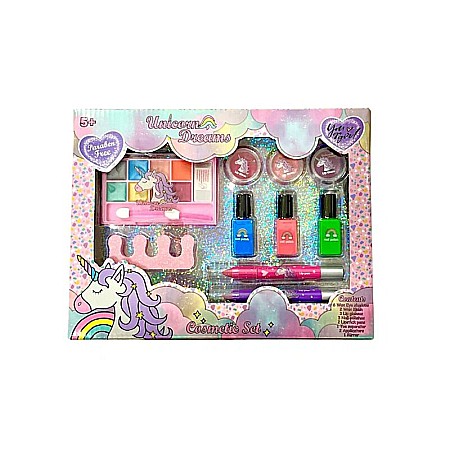 Articole înfrumusețare fetițe - Set Machiaj pentru copii, Non-toxic, +5 ani, 19 piese, 26x20x3 cm, Unicorn Dreams