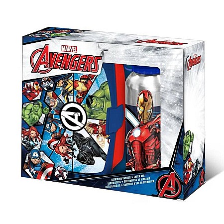 Set cutie sandwich plastic fără BPA și sticlă apă din aluminiu, 400 ml, multicolor, Avengers [0]