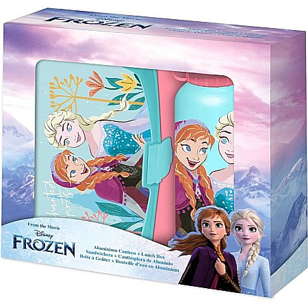 Copii - Set cutie sandwich plastic fără BPA și sticlă apă din aluminiu, 400 ml, multicolor, Frozen, Disney