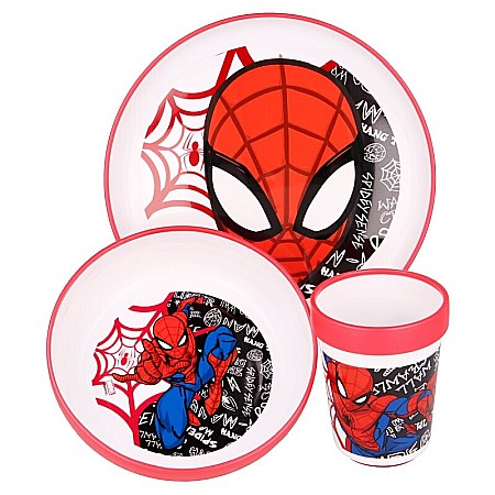 Bebeluși - Set veselă 3 piese, anti-alunecare, fără BPA, compatibil la microunde, Spiderman