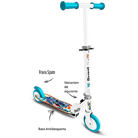 Trotinetă pliabilă cu 2 roți 3 ani +, sarcina maximă 50 kg, rulmenți ABEC 5, multicolor, ghidon ajustabil, mânere pliabile, platforma antiderapantă, frână posterioară cu piciorul, Stitch [4]