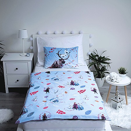Set lenjerie pat copii, multicolor, 2 piese, 100% bumbac, 100x135 cm, 40x60, Blue leaves, Frozen, Disney [2]