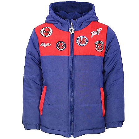 Geci și veste - Geacă groasă de iarnă cu glugă și buzunare laterare, interior călduros din fleece, albastru, Spiderman