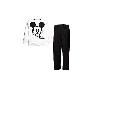 Pijamale maneca lunga - Pijama copii, cu mânecă lungă, 100% bumbac, alb/negru, Mickey Mouse, Disney
