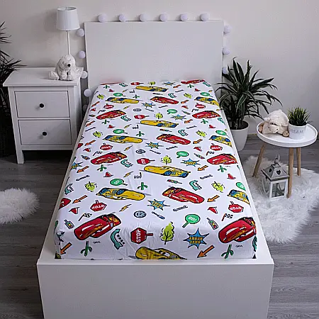 Cearceaf cu margini elastice, multicolor, 100% bumbac, 90 x 200 cm, Cars, Disney [2]