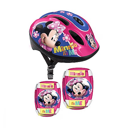 Accesorii - Set protecție pentru copii, cască cu mărime reglabilă, genunchiere și cotiere, multicolor, 3-6 ani, Minnie Mouse