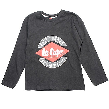 Bluze și jachete copii - Tricou cu mânecă lungă cu logo, 100% bumbac, negru, Lee Cooper