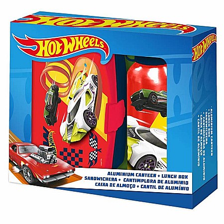 Copii - Set cutie sandwich plastic fără BPA și sticlă apă din aluminiu, 400 ml, multicolor, Hot Wheels