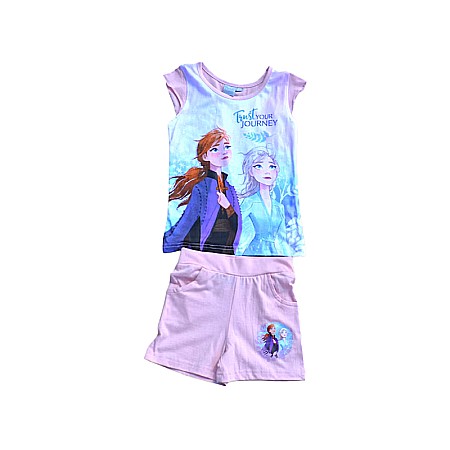 Compleuri copii - Set două piese tricou și pantaloni scurți, 100% bumbac, multicolor, Frozen, Disney