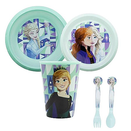 Pahare, farfurii și căni - Set 5 piese pentru servit masa, plastic, fără BPA, multicolor, Ice Magic, Frozen