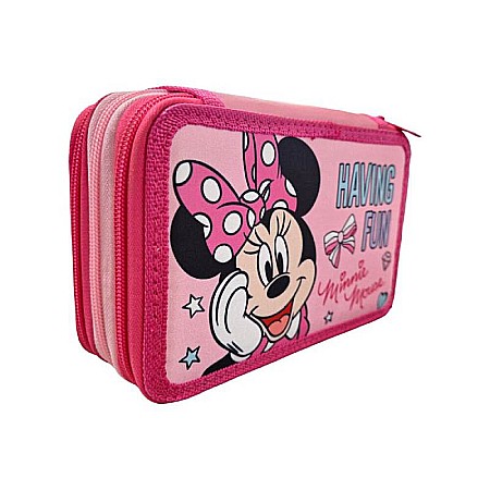 Accesorii școlare - Penar cu 3 compartimente, 20x13x7 cm, echipat, 43 piese, multicolor, Minnie Mouse
