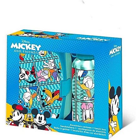 Copii - Set cutie sandwich plastic fără BPA și sticlă apă din aluminiu, 400 ml, multicolor, Mickey Mouse and Friends, Disney