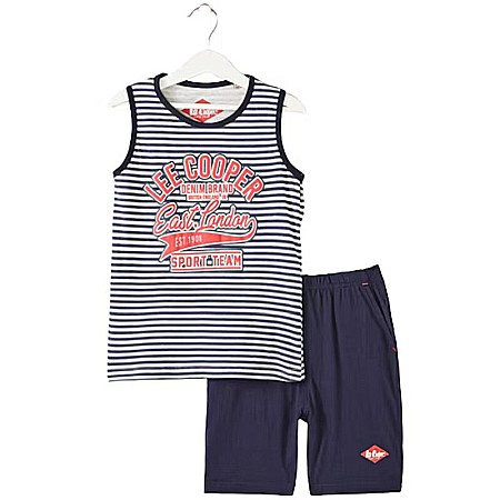 Pijamale cu mânecă scurtă - Pijamale copii, gri, cu buzunare laterale, 100% bumbac, Lee Cooper