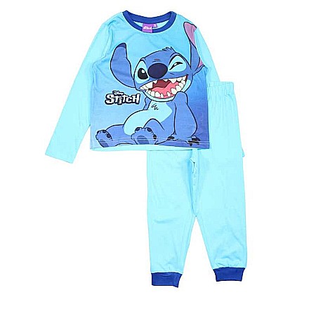 Copii - Pijamale copii cu mânecă lungă, 100% bumbac, albastru, Stitch, Disney