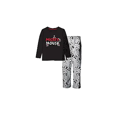 Pijamale maneca lunga - Pijama copii, cu mânecă lungă, 100% bumbac, negru/gri, Mickey Mouse, Disney