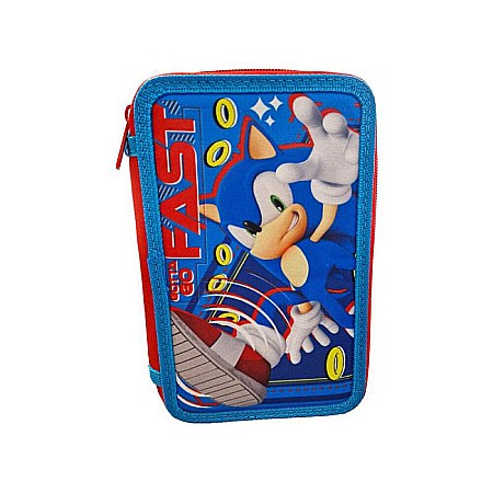 Rechizite - Penar cu 3 compartimente, 20x13x7 cm, echipat, 43 piese, multicolor, Sonic
