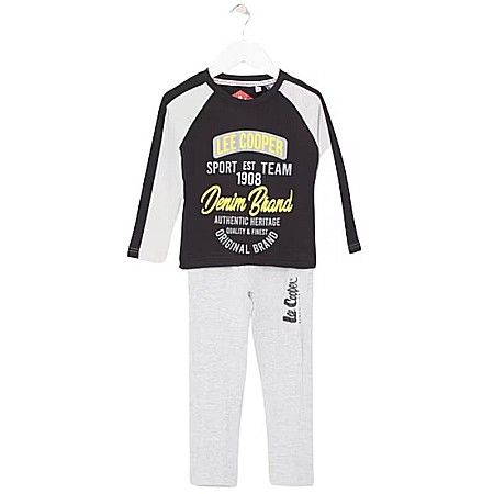 Pijamale copii - Pijamale copii cu mânecă lungă, gri, cu buzunare laterale, 100% bumbac, Lee Cooper