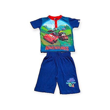 Pijamale copii - Pijamale copii cu mânecă scurtă, 100% bumbac, albastru, Gear Up For Adventures, Cars