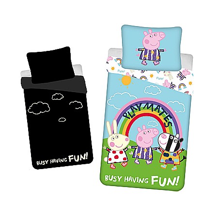 Set lenjerie de pat 2 piese, Reversibilă și Fosforescentă, multicolor, 100% bumbac, 140 x 200 cm, 70 x 90 cm, Peppa Pig [1]