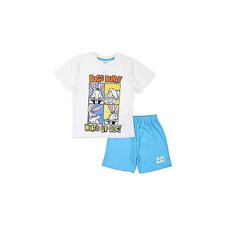 Copii - Set 2 piese pentru copii, tricou și pantaloni scurți, 100% bumbac, alb/albastru, Bugs Bunny