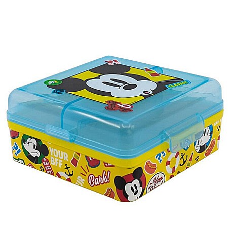 Cutii sandwich - Cutie sandwich, Stor, Cu patru compartimente, Fără BPA, Fun-Tastic Square, Mickey Mouse, Plastic, Multicolor