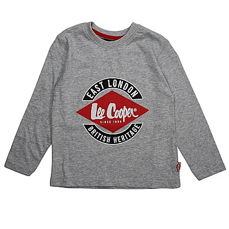 Bluze și jachete copii - Tricou cu mânecă lungă cu logo, 100% bumbac, gri, Lee Cooper