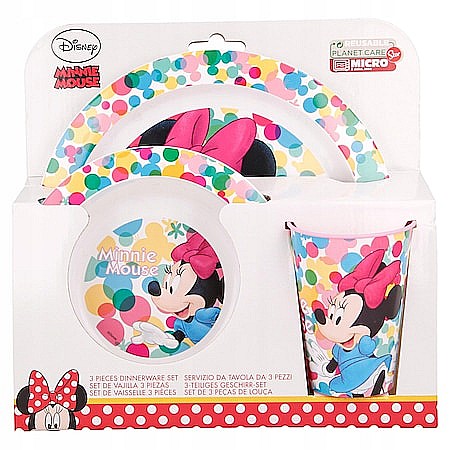 Copii - Set 3 piese veselă, MINNIE MOUSE, Plastic, Farfurie/Bol/Pahar/ Multicolor