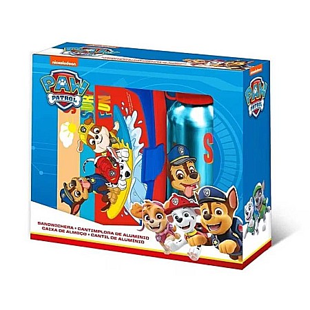 Copii - Set cutie sandwich plastic fără BPA și sticlă apă din aluminiu, 400 ml, Sun Fun, Paw Patrol