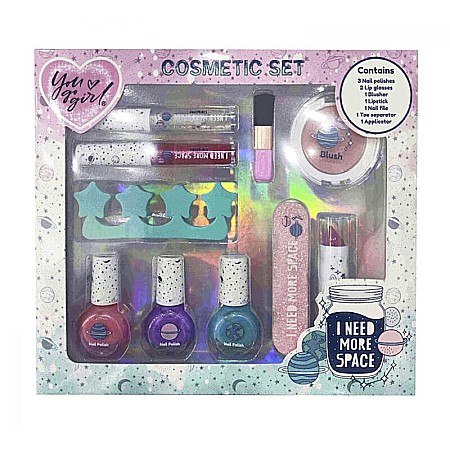 Articole înfrumusețare fetițe - Set Machiaj pentru copii, Non-toxic, +5 ani, 10 piese, 21x18x3 cm, You go Girl