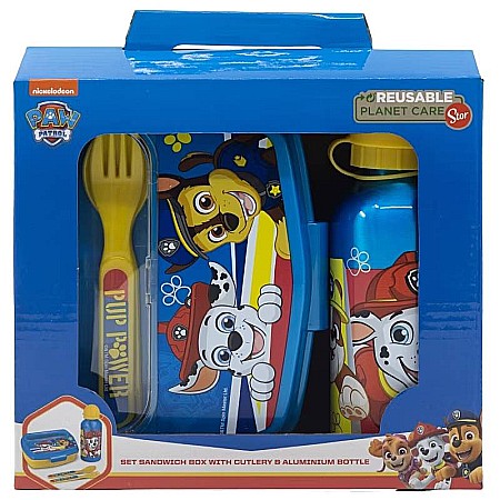 Set sticlă apă 400 ml din aluminiu și cutie sandwich cu tacâmuri, fără BPA, Pup Power, Paw Patrol [0]