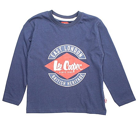 Bluze și jachete copii - Tricou cu mânecă lungă cu logo, 100% bumbac, albastru, Lee Cooper