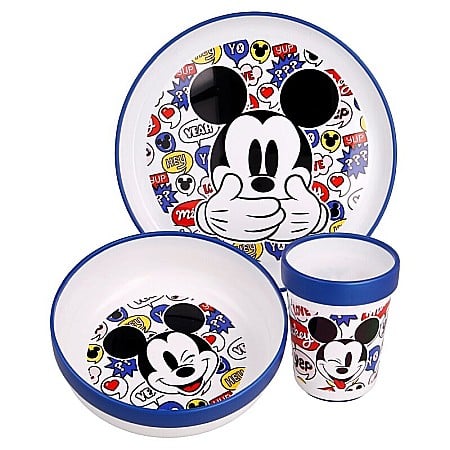 Bebeluși - Set veselă 3 piese, anti-alunecare, fără BPA, compatibil la microunde, Mickey Mouse