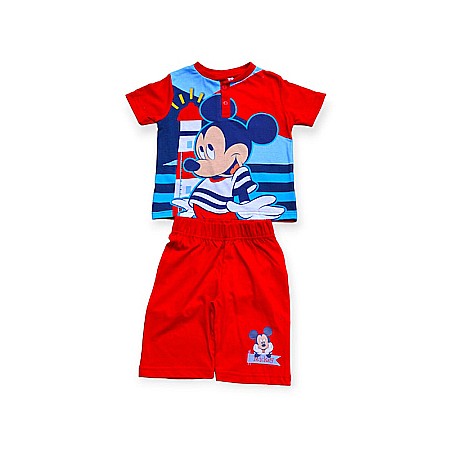 Pijamale cu mânecă scurtă - Pijamale copii cu mânecă scurtă, 100% bumbac, roșu, Happy, Mickey Mouse