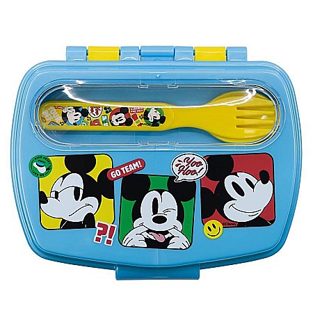 Set sticlă apă 400 ml din aluminiu și cutie sandwich cu tacâmuri, fără BPA, Fun-Tastic, Mickey Mouse [2]
