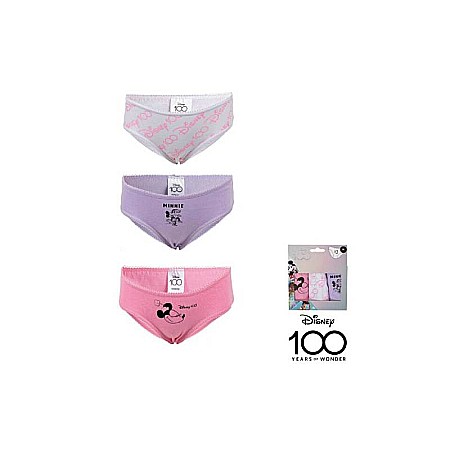 Copii - Set 3 chiloți pentru fete, 100% bumbac, multicolor, Disney 100, Minnie Mouse