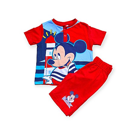 Pijamale copii cu mânecă scurtă, 100% bumbac, roșu, Happy, Mickey Mouse [3]