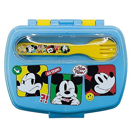 Cutii sandwich - Cutie sandwich cu lingură și furculiță, multicolor, plastic fără BPA, Fun-Tastic, Mickey Mouse