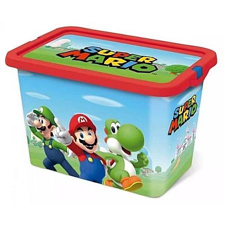 Organizare și depozitare - Cutie pentru depozitarea jucăriilor, model Super Mario, cu capac, 7 l, multicolor, 18.5x19.2x28.7 cm