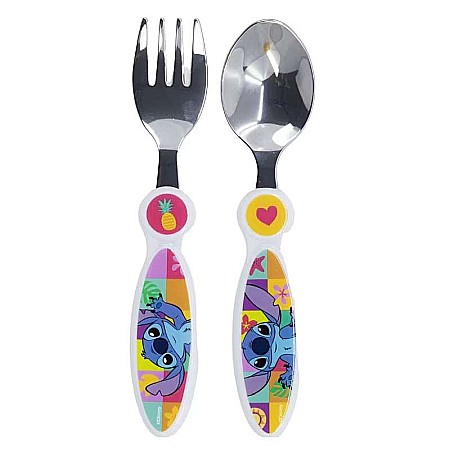 Tacâmuri - Set 2 tacâmuri, furculiță și lingură pentru copii Lilo & Stitch 15.5 cm Albastru