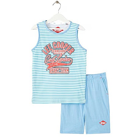 Pijamale cu mânecă scurtă - Pijamale copii, albastru, cu buzunare laterale, 100% bumbac, Lee Cooper