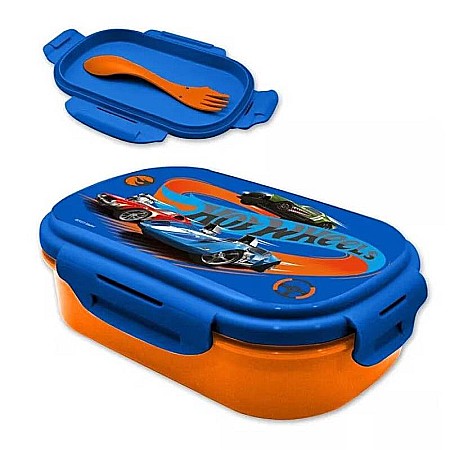 Cutii sandwich - Cutie sandviș cu tacâmuri, fără BPA, multicolor, 21x14x6 cm, Hot Wheels