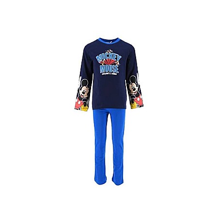 Pijamale copii - Pijama copii, cu mânecă lungă, 100% bumbac, albastru, Winner, Mickey Mouse