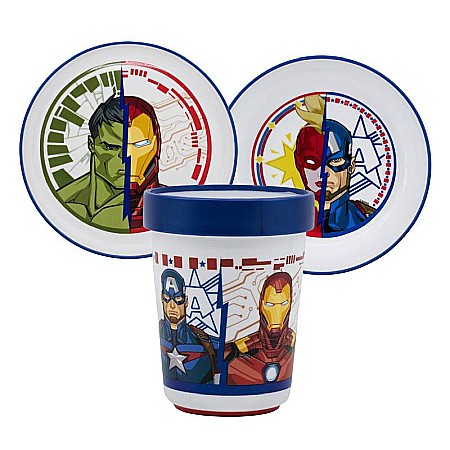 Bebeluși - Set 3 piese, farfurie, bol și pahar, antiderapant, multicolor, compatibil cu microunde, fără BPA, Heraldic Army, Avengers